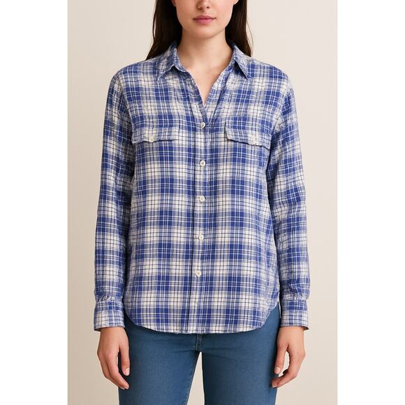 Madewell Tops - Madewell Blue White Plaid Button Down Shirt Women’s Large